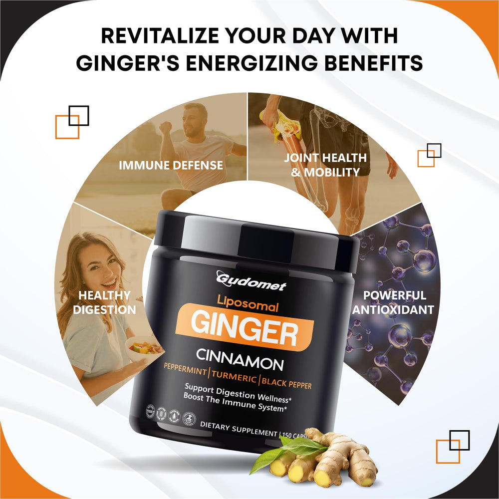 GUDOMET liposomal ginger root visible to emphasize natural ingredients