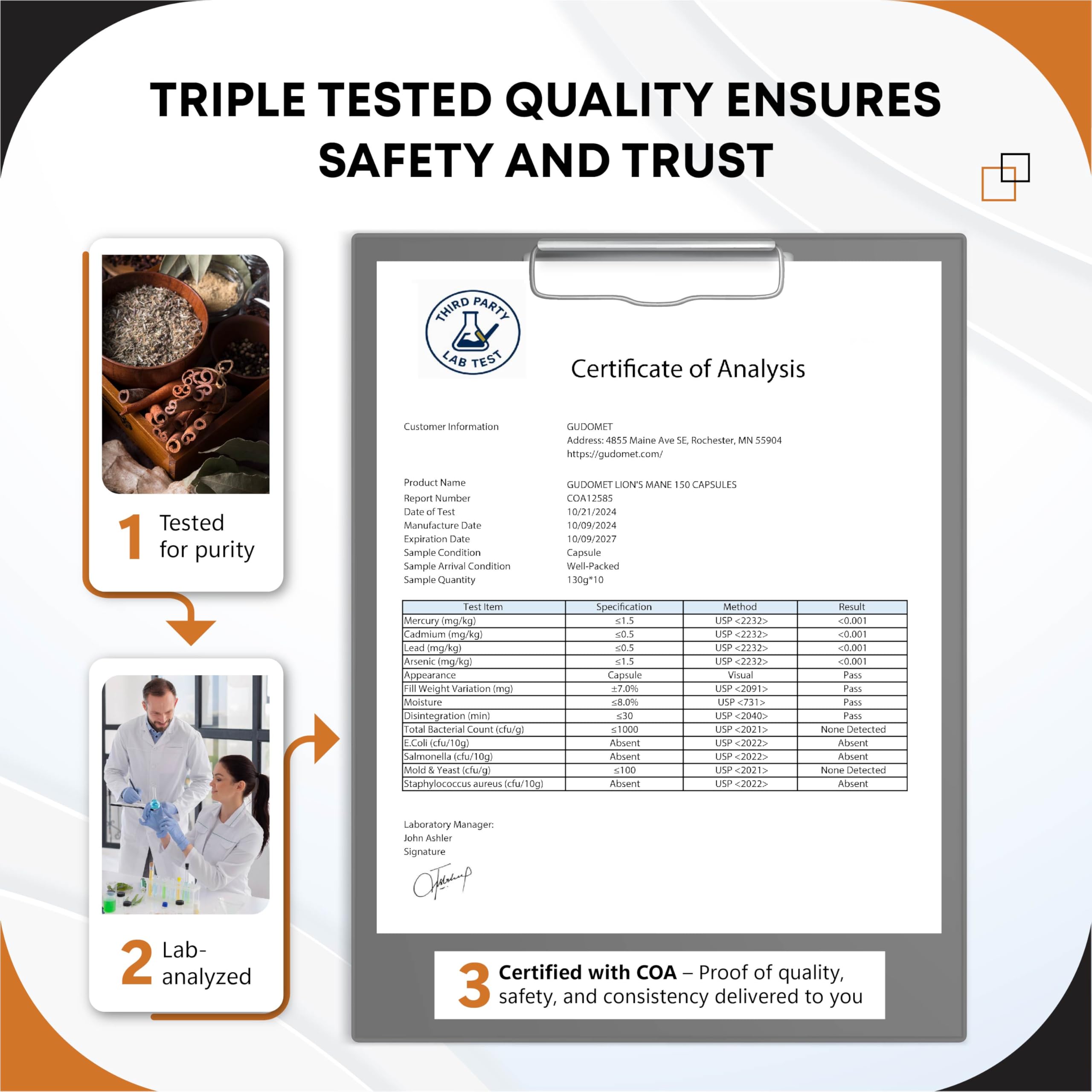 GUDOMET packaging view highlighting vegetarian formula and high standards.