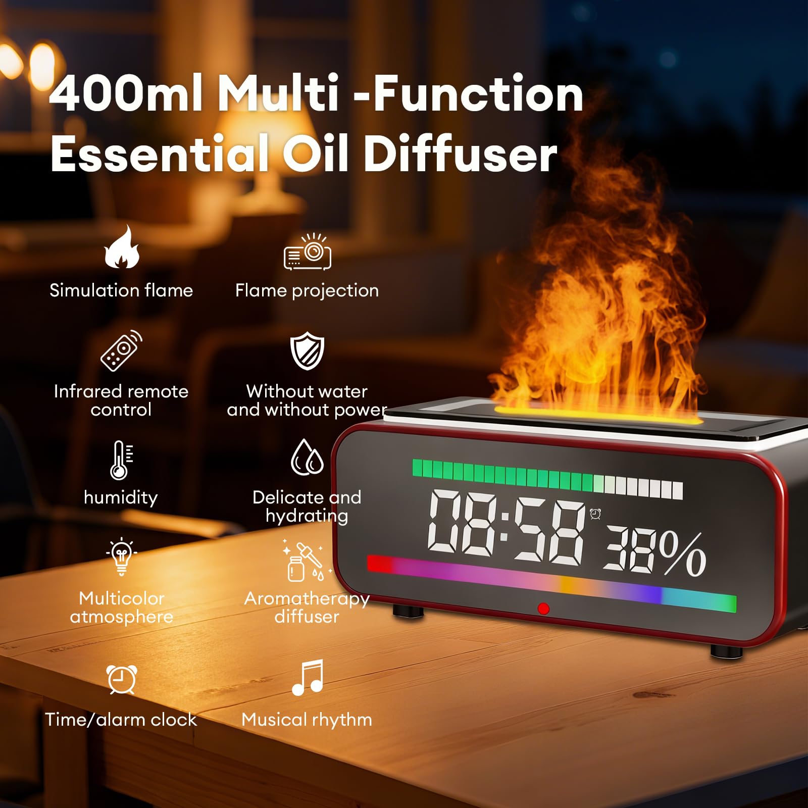 Gugubrond fireplace diffuser with Bluetooth speaker for immersive evenings