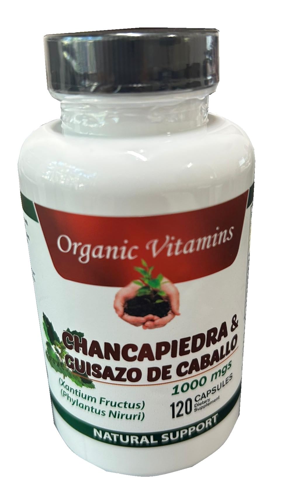 Guizazo Plus Chanca Piedra bottle with green accents, communicates natural detox vibes.