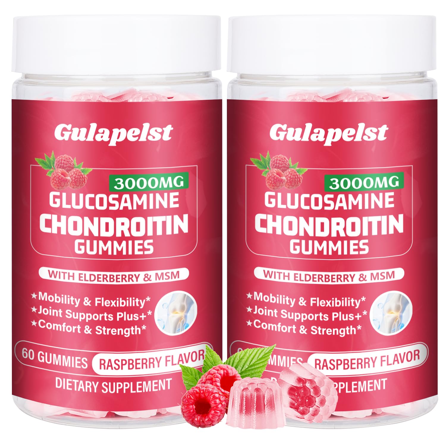 Gulapelst 2-pack bottle pouring gummies to suggest joint support and convenience.