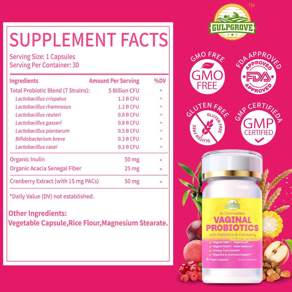 GulpGrove cranberry PACs 15mg highlight urinary comfort support.