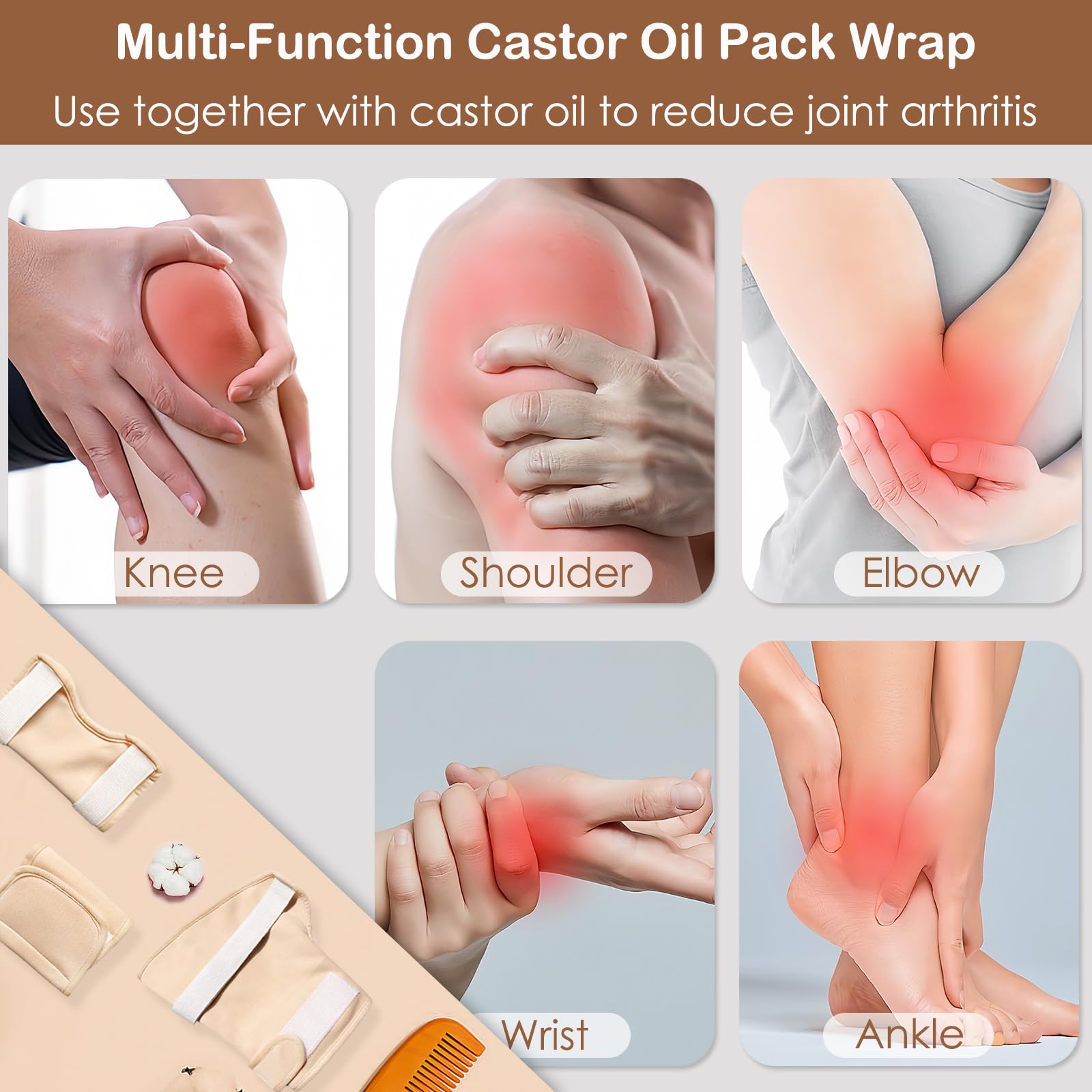 GUMIFOTNE castor oil knee pack on the left leg for joint coverage
