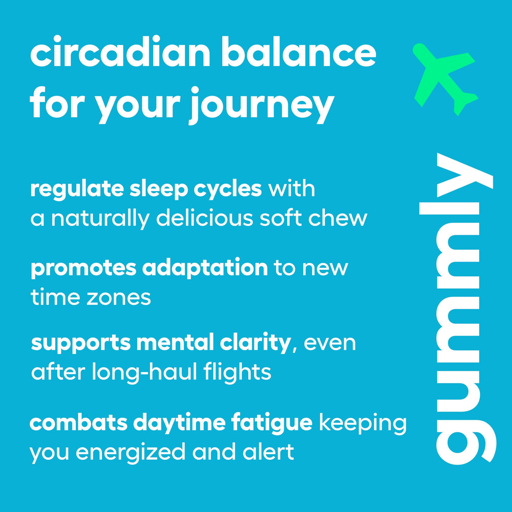 Gummly bottle highlighting immune support during travel.