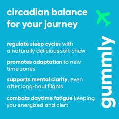 Gummly bottle highlighting immune support during travel.
