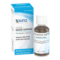 GUNA Mood Support bottle pour demonstrates easy administration for calming use.
