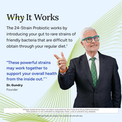 Gundry MD 24 Strain label detail emphasizes probiotic blend