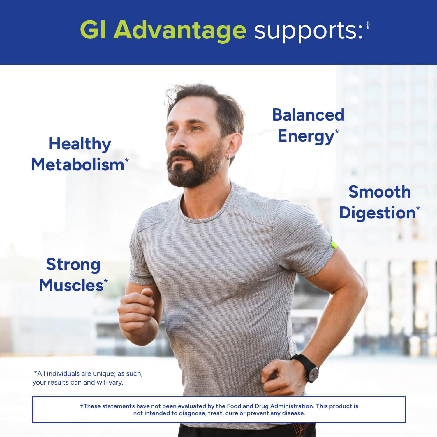 Close-up of GI Advantage label highlighting probiotic and enzyme blend.
