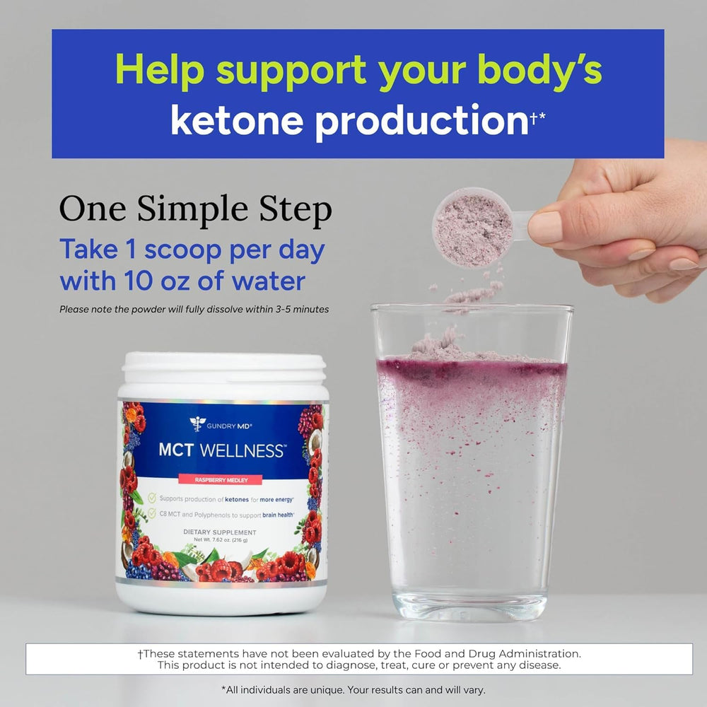 Gundry MD MCT Wellness Raspberry Medley mixed drink highlights Keto-friendly option.