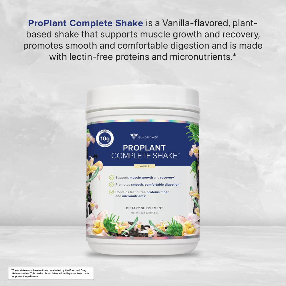 Gundry MD Pro Plant Complete Shake vanilla nutrition label emphasizing plant protein