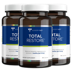 Gundry MD Total Restore bottle with capsules for gut lining support.