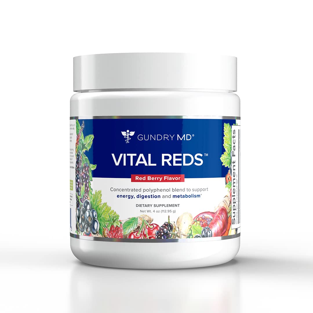 Gundry MD Vital Reds bottle front view highlighting the polyphenol blend.