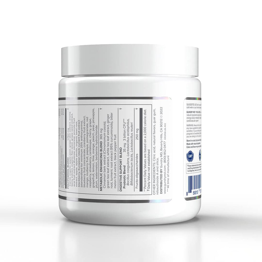 Gundry MD Vital Reds label closeup highlighting FDA-mandated manufacturing date on the label.