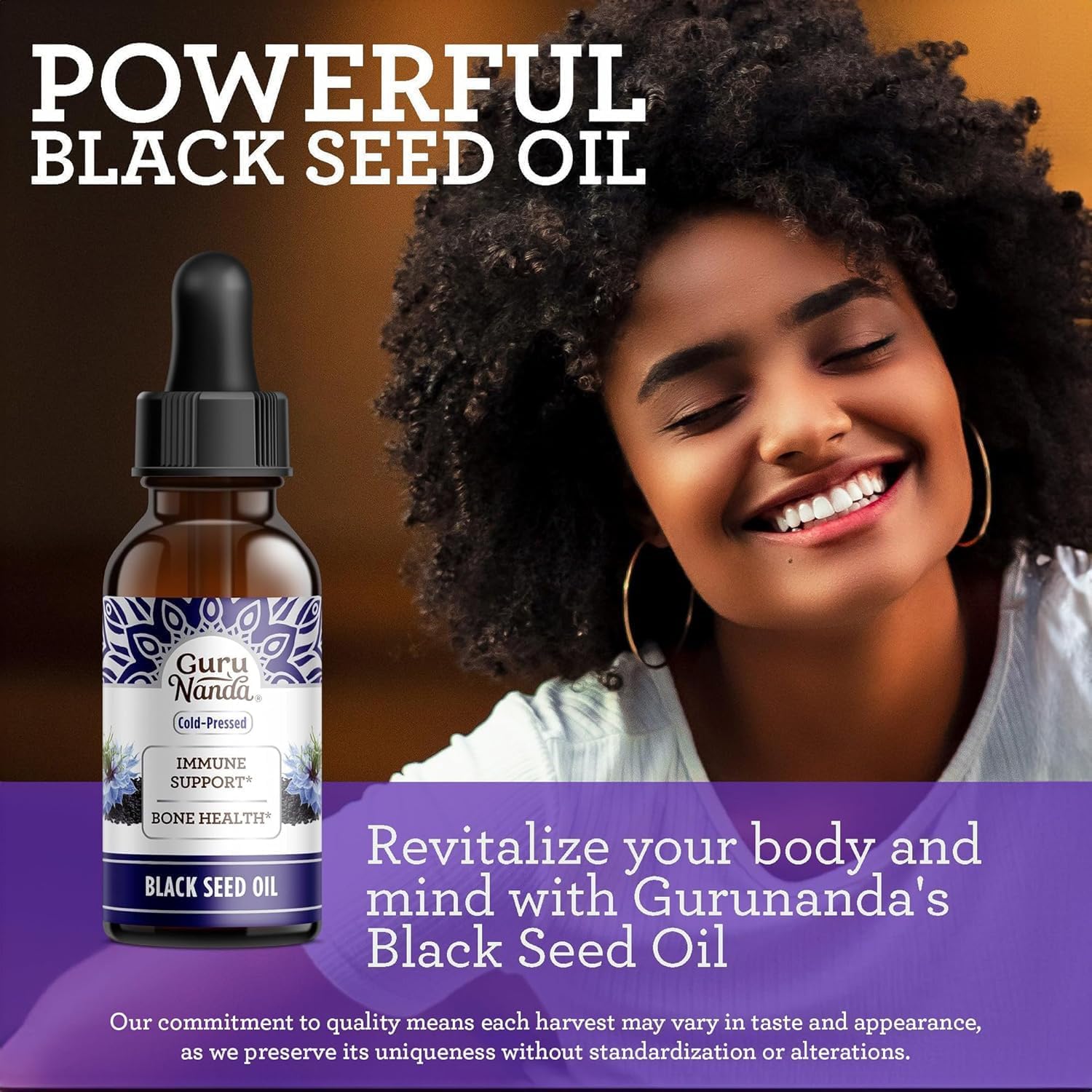 GuruNanda Black Seed Oil bone health icon suggesting calcium absorption support.