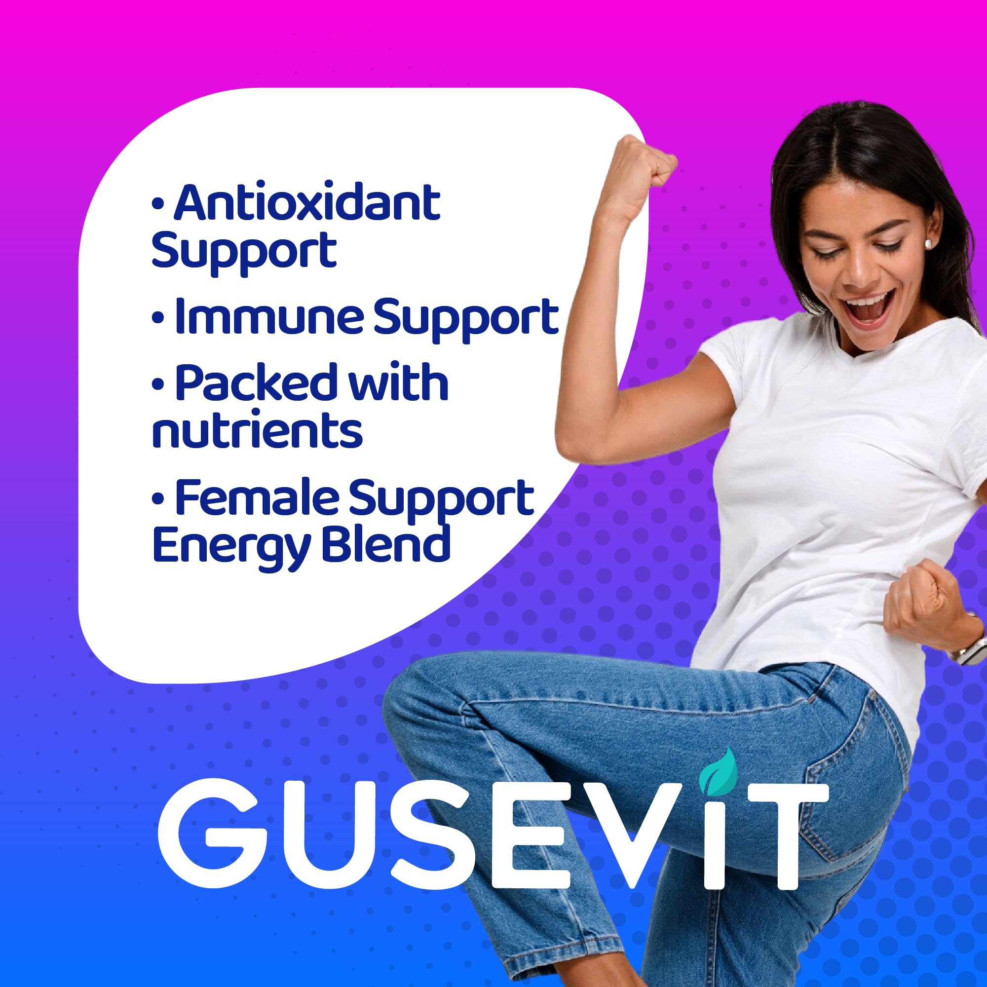 Gusevit 37-in-1 bottle side view highlights convenient daily nutrition for busy mornings