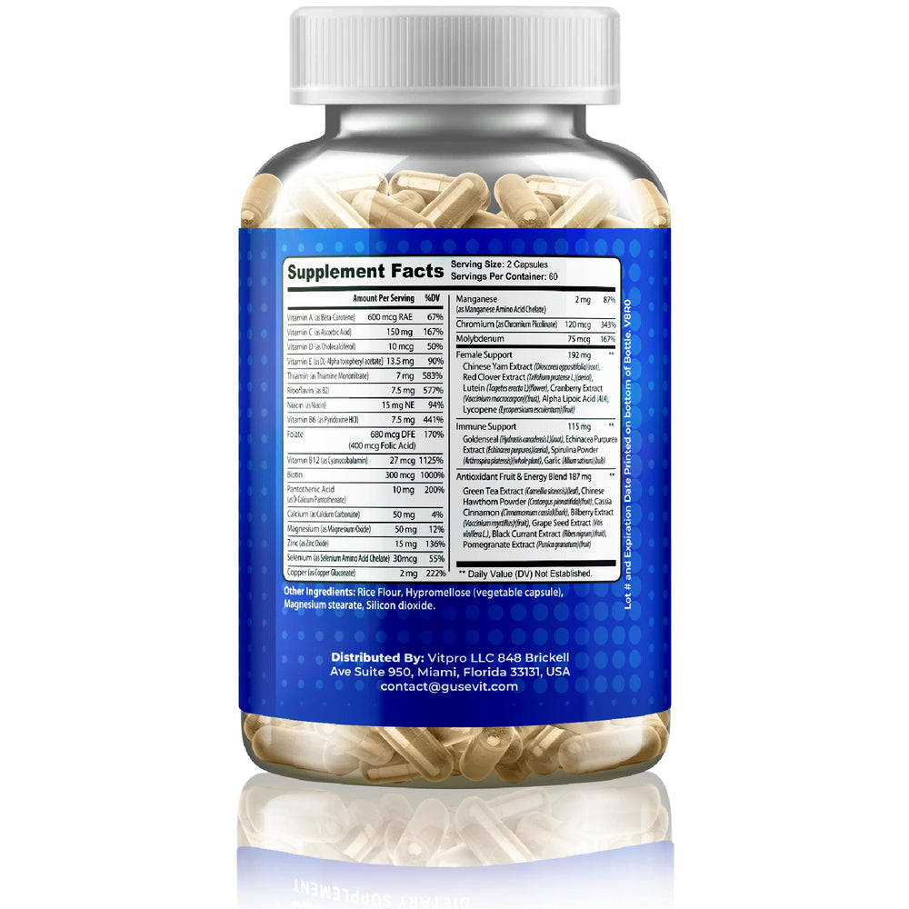 Gusevit 37-in-1 packaging emphasizes non-GMO and gluten-free formula