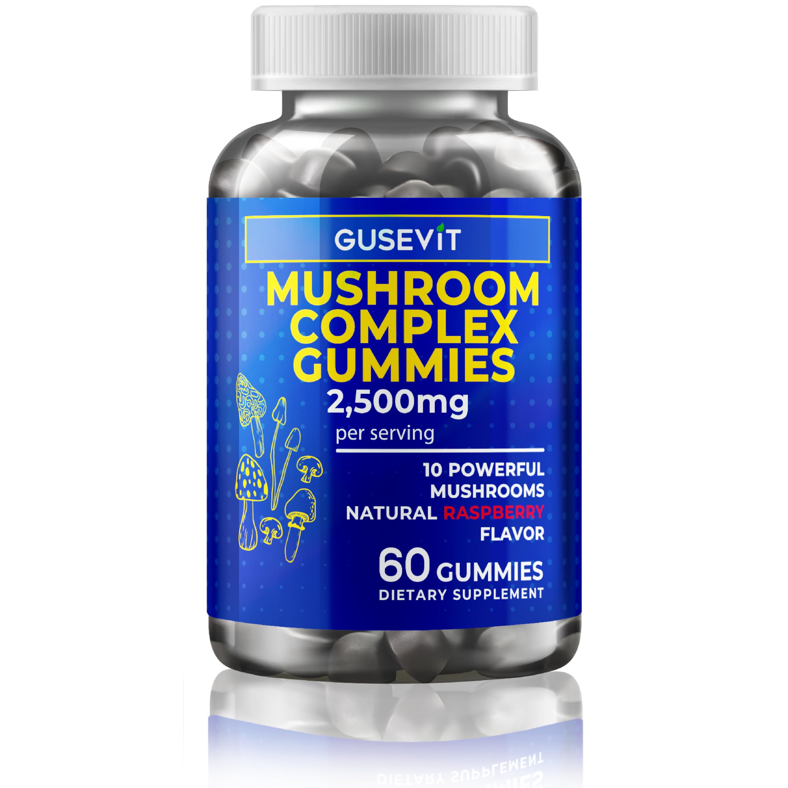 Gusevit Mushroom Gummies bottle front for daily focus and immune support