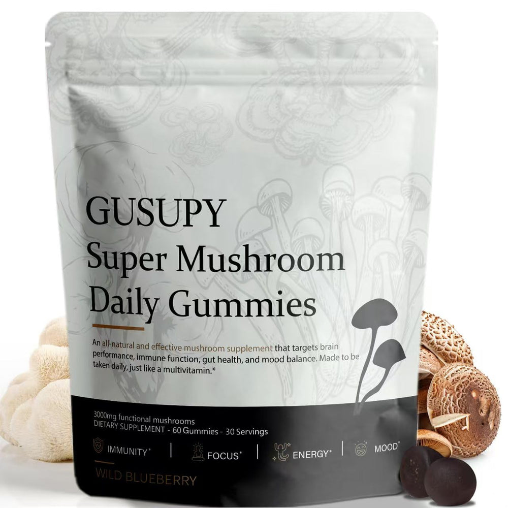 GUSUPY Lions Mane Gummies in bottle for convenient daily brain support.