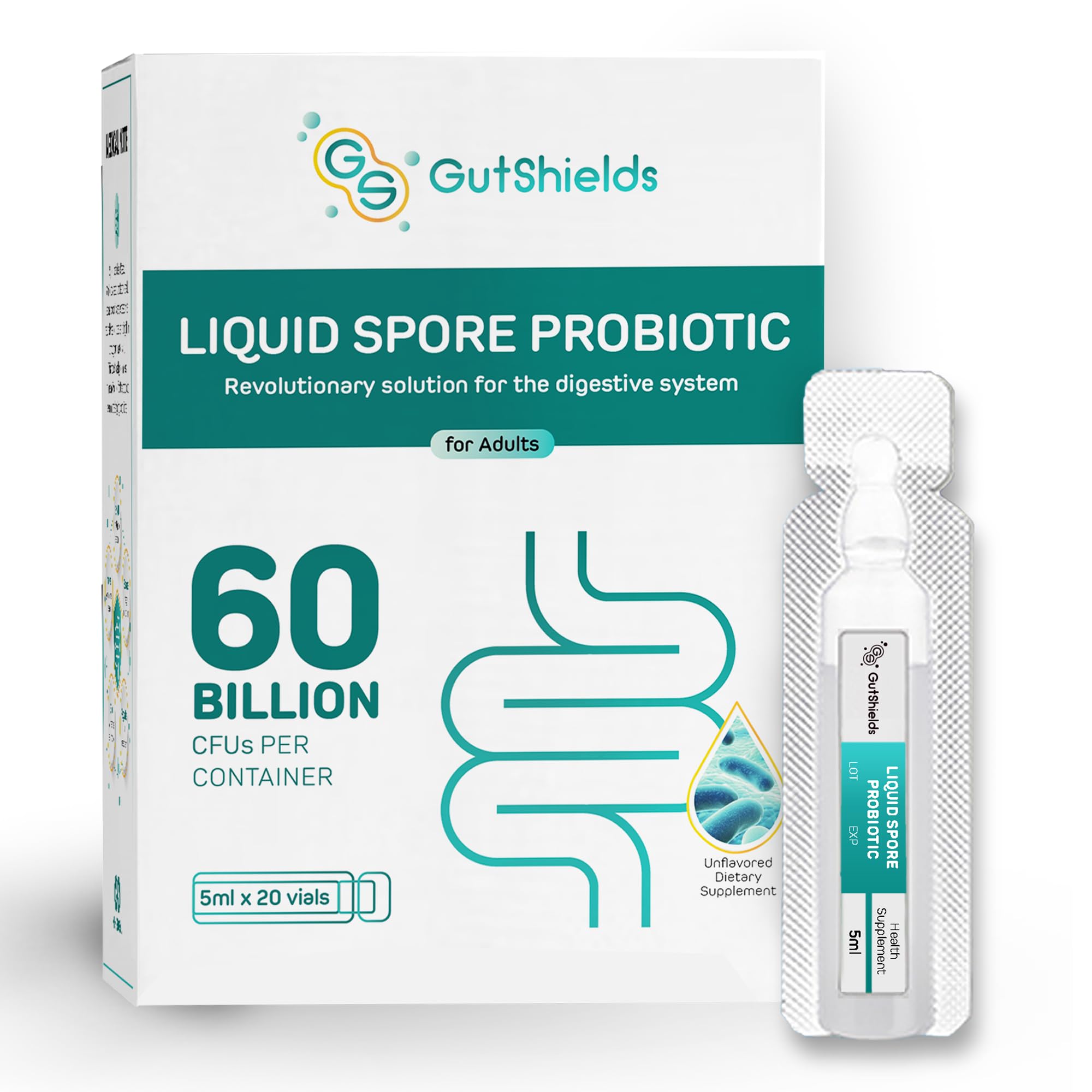 Gut Shields Liquid Spore Probiotic bottle shows high potency gut support