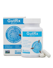 GutRx Daily Probiotics bottle front for daily gut support.