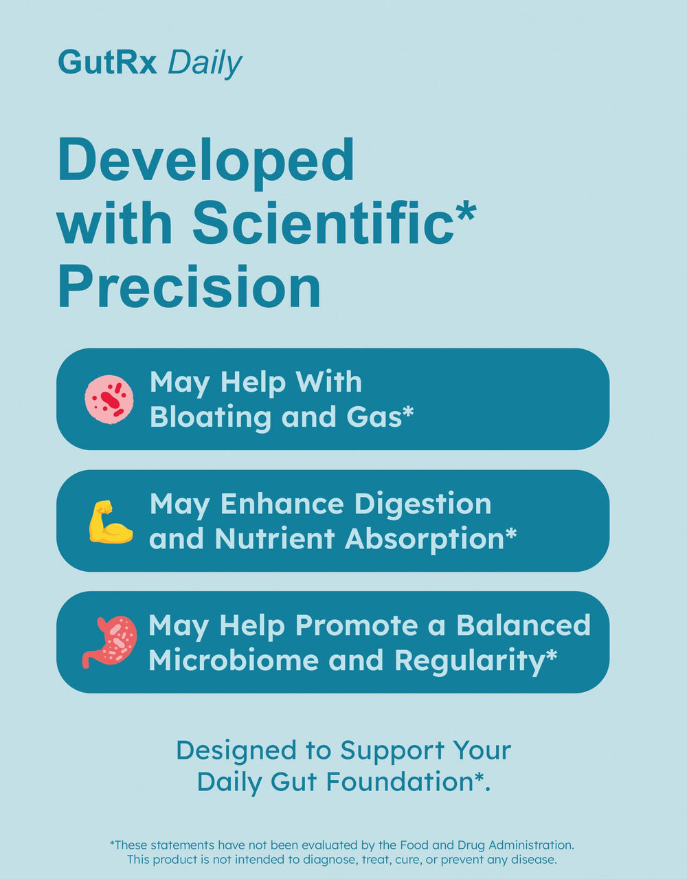 GutRx capsules close-up shows enteric-coated design for targeted gut delivery.