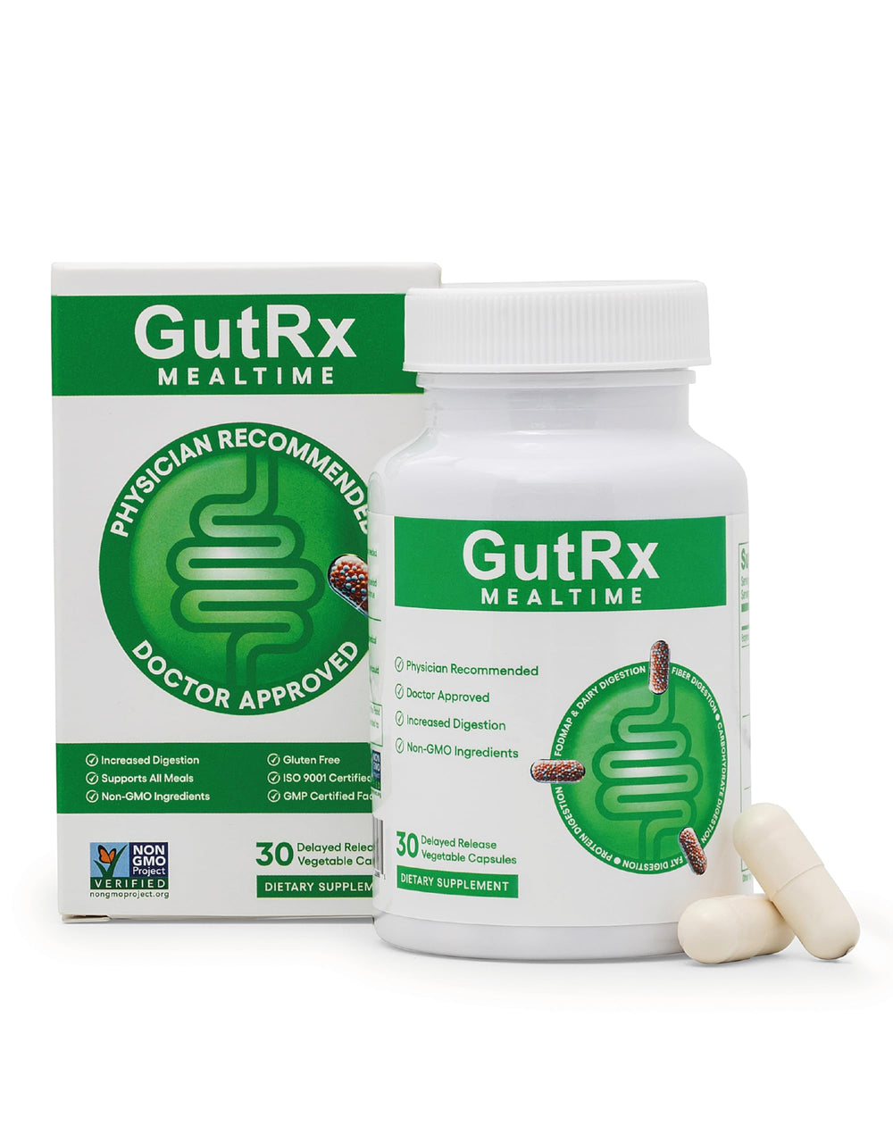 GutRx Mealtime bottle front view for daily digestion support after meals.