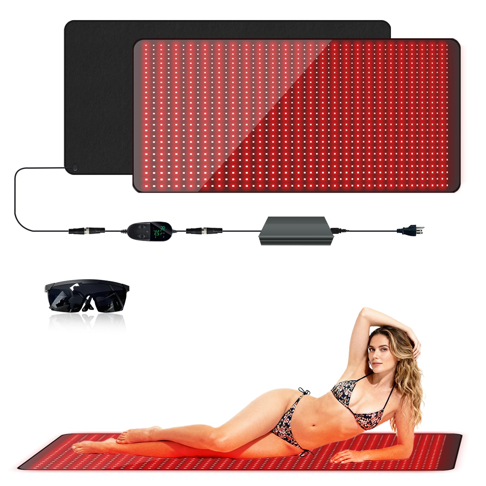 GUYULUX red light therapy mat in full-body setup for relaxation