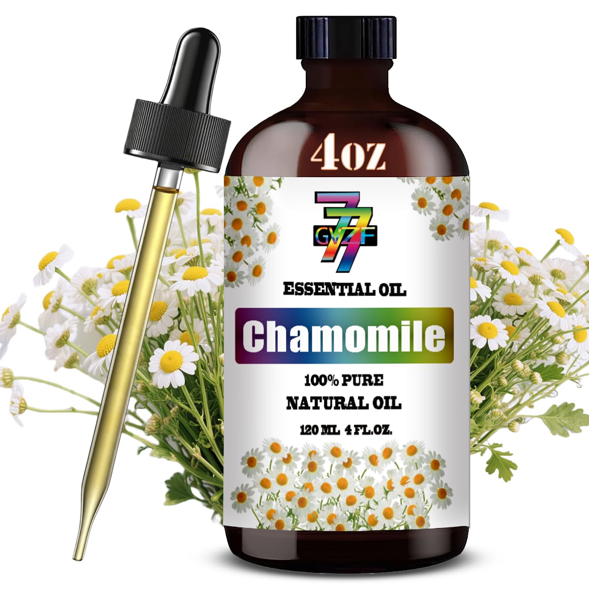 GV77ZF Chamomile essential oil bottle showing vibrant aroma for diffusers