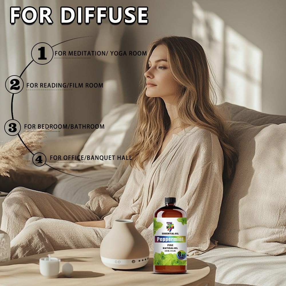 GV77ZF Peppermint Essential Oil in diffuser setup for a cool, revitalizing aroma