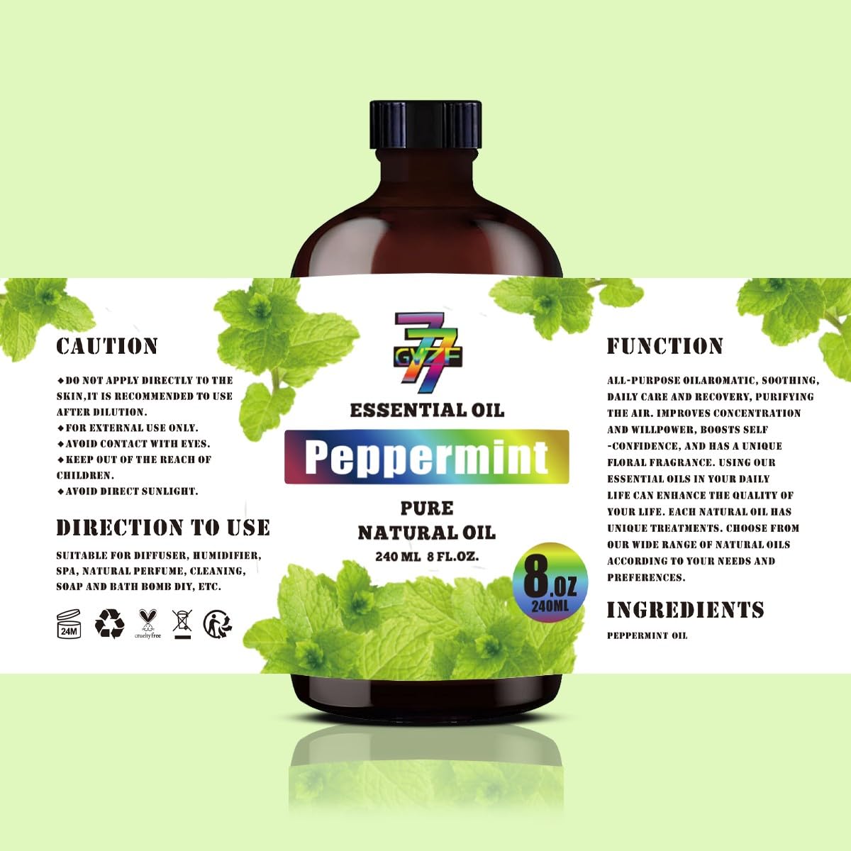 GV77ZF Peppermint Essential Oil gift box showcasing premium packaging