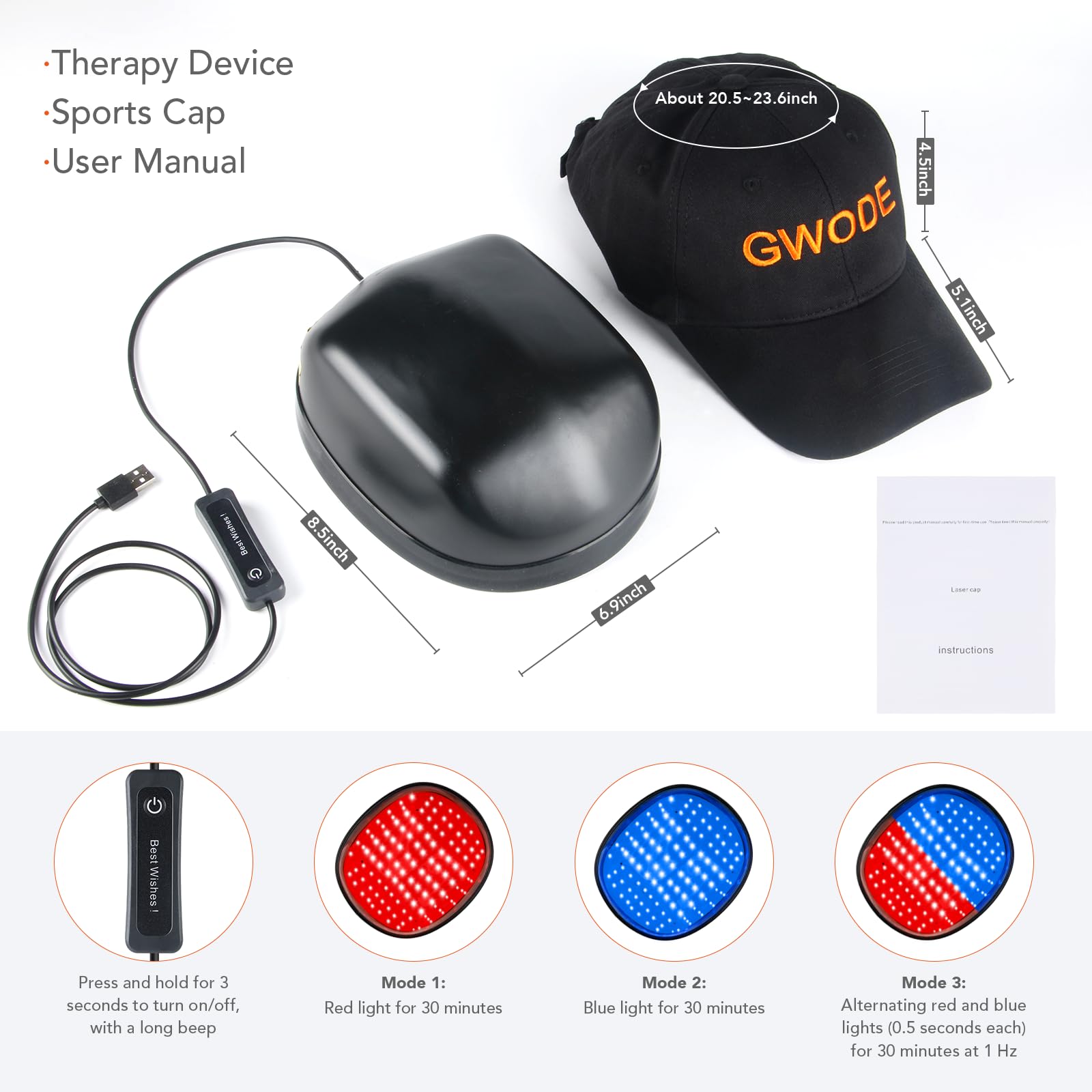 GWODE Irradiation Cap offers safe, non-invasive light therapy for scalp wellness.