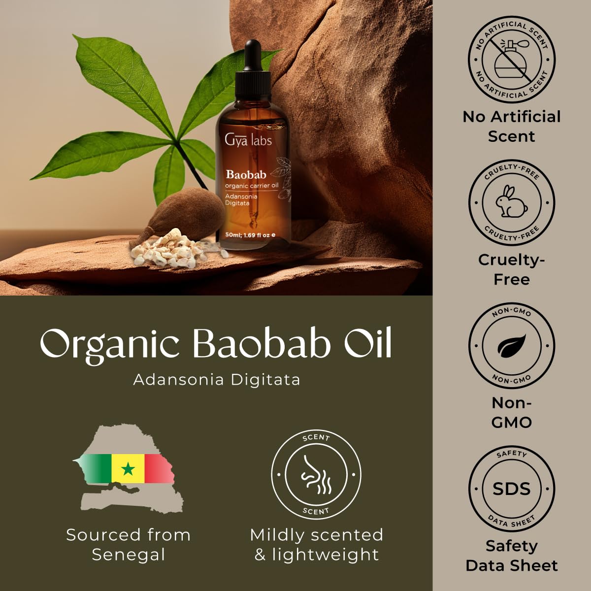Gya Labs Baobab Oil on skin during routine massage and daily care.