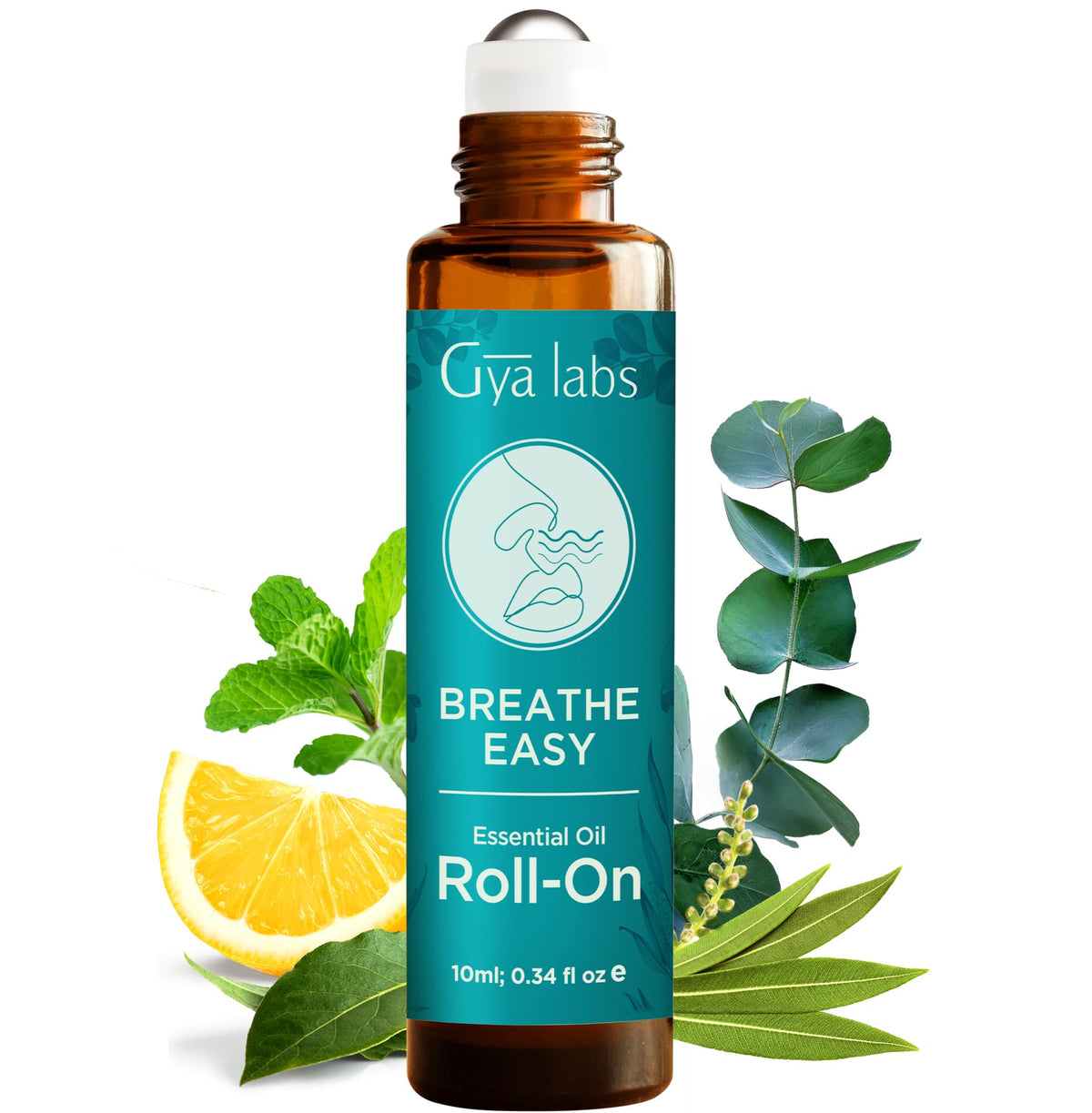 Gya Labs Breathe roll-on front bottle for on-the-go aromatherapy and quick freshness.
