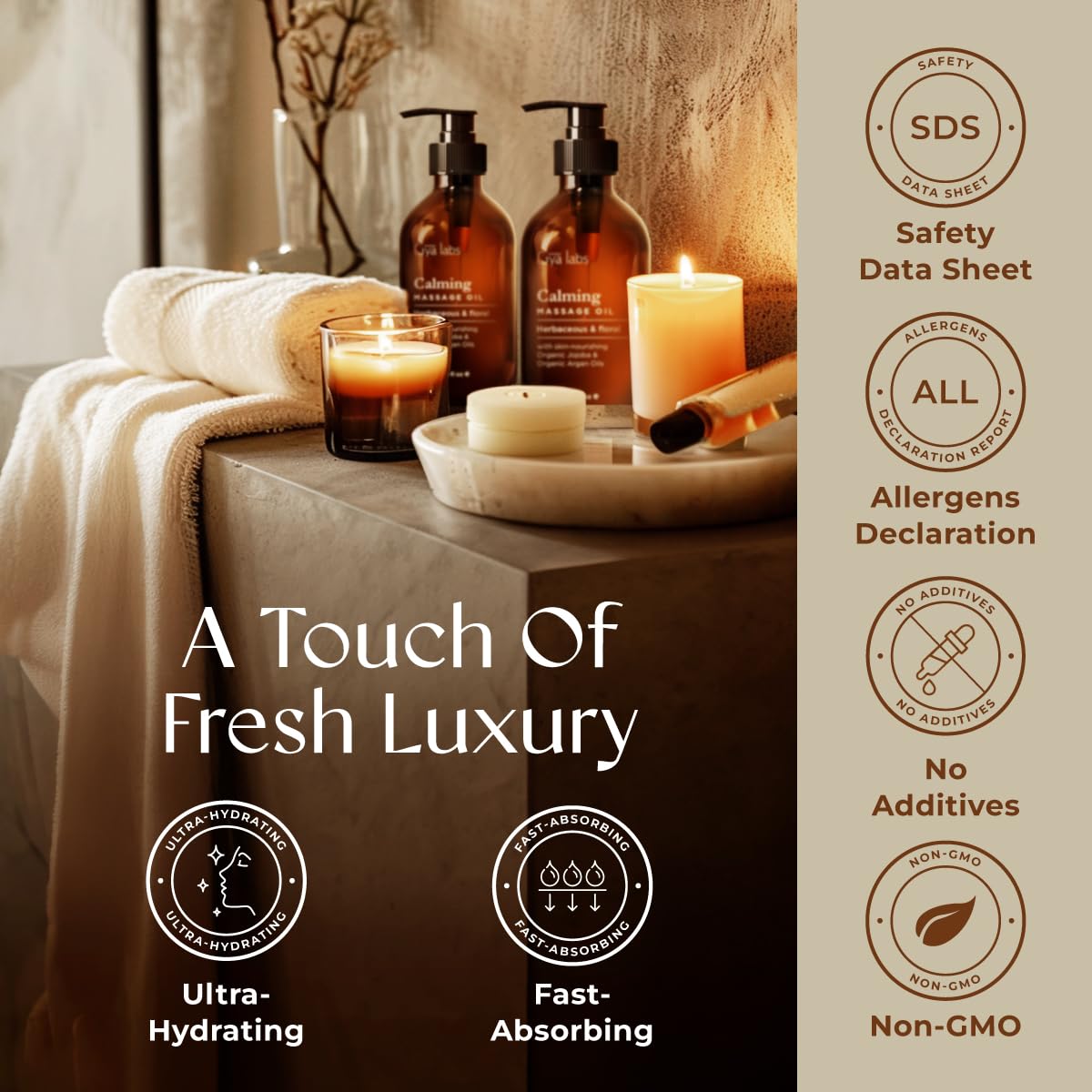 Gya Labs massage oil in diffuser scene for spa-like aromatics