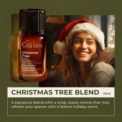 Gya Labs Christmas Tree Oil in a diffuser setup for cozy evenings.