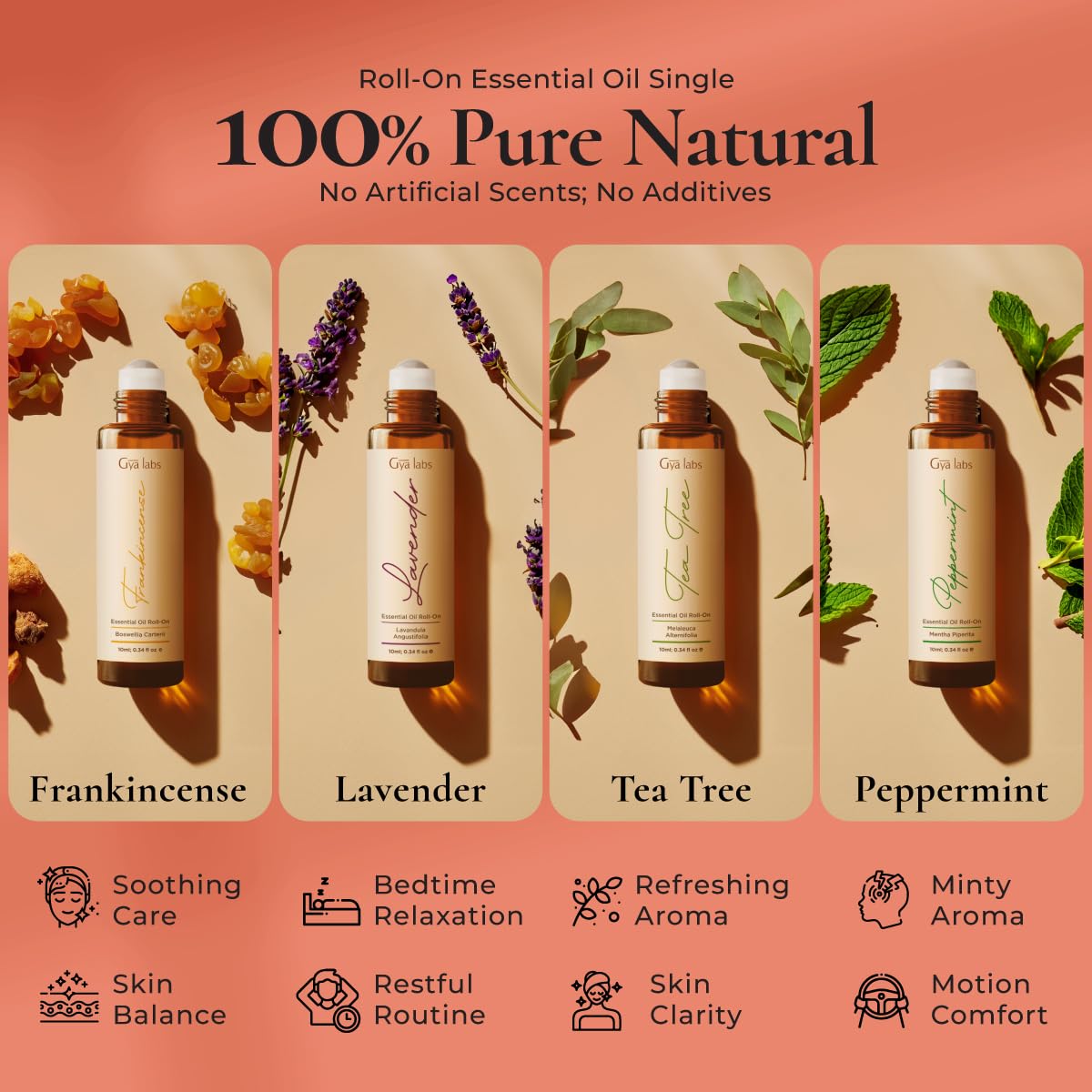 Gya Labs Tea Tree roller bottle offering a refreshing, cleansing scent.