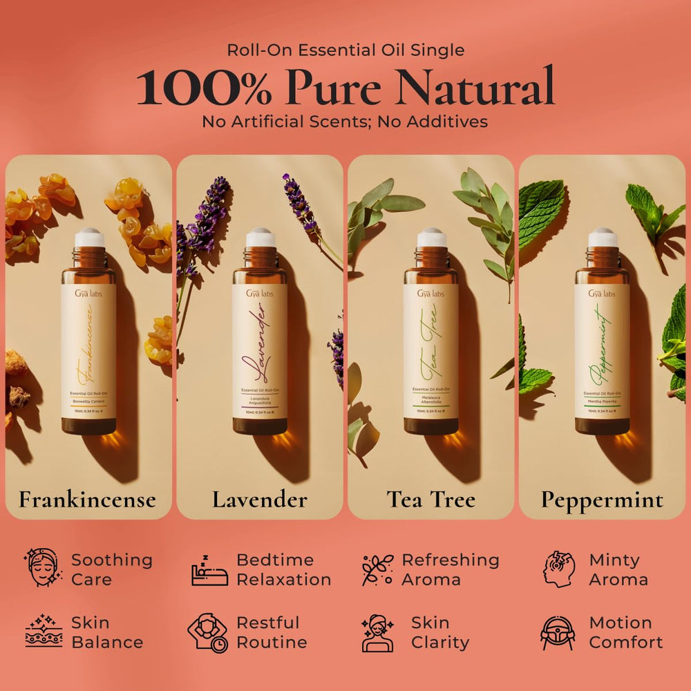 Gya Labs Tea Tree roller bottle offering a refreshing, cleansing scent.