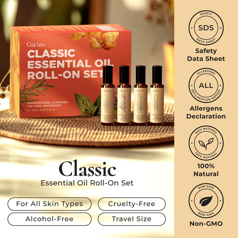 Gya Labs Travel-friendly roll-on bottles ready for on-the-go use.