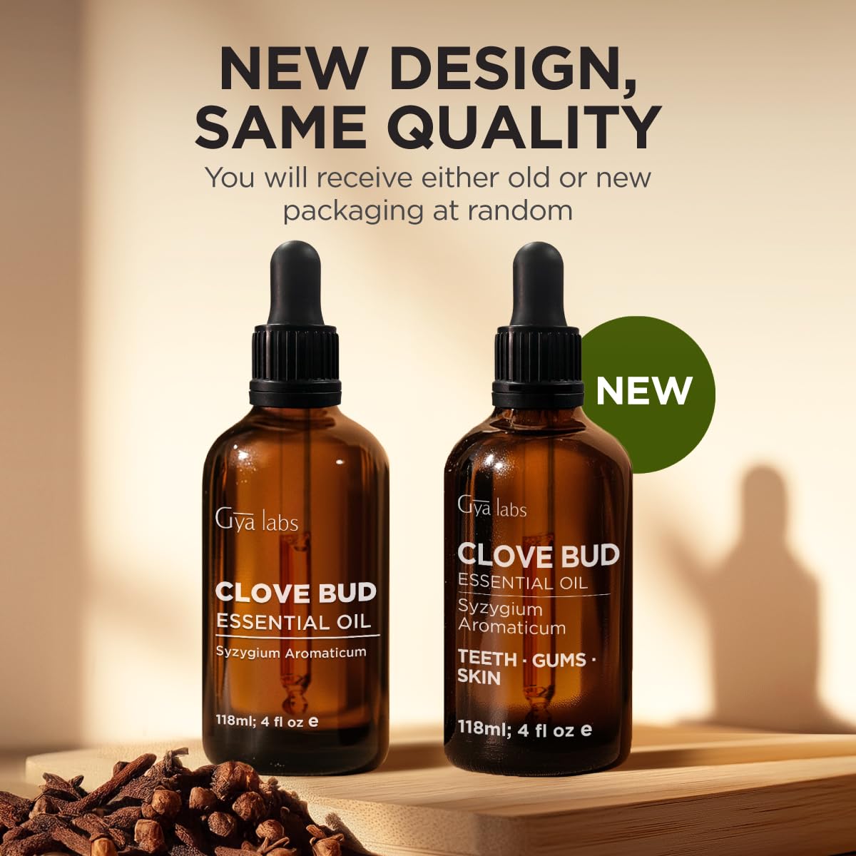 Gya Labs Clove Bud Oil branding highlighting Indonesian origin.