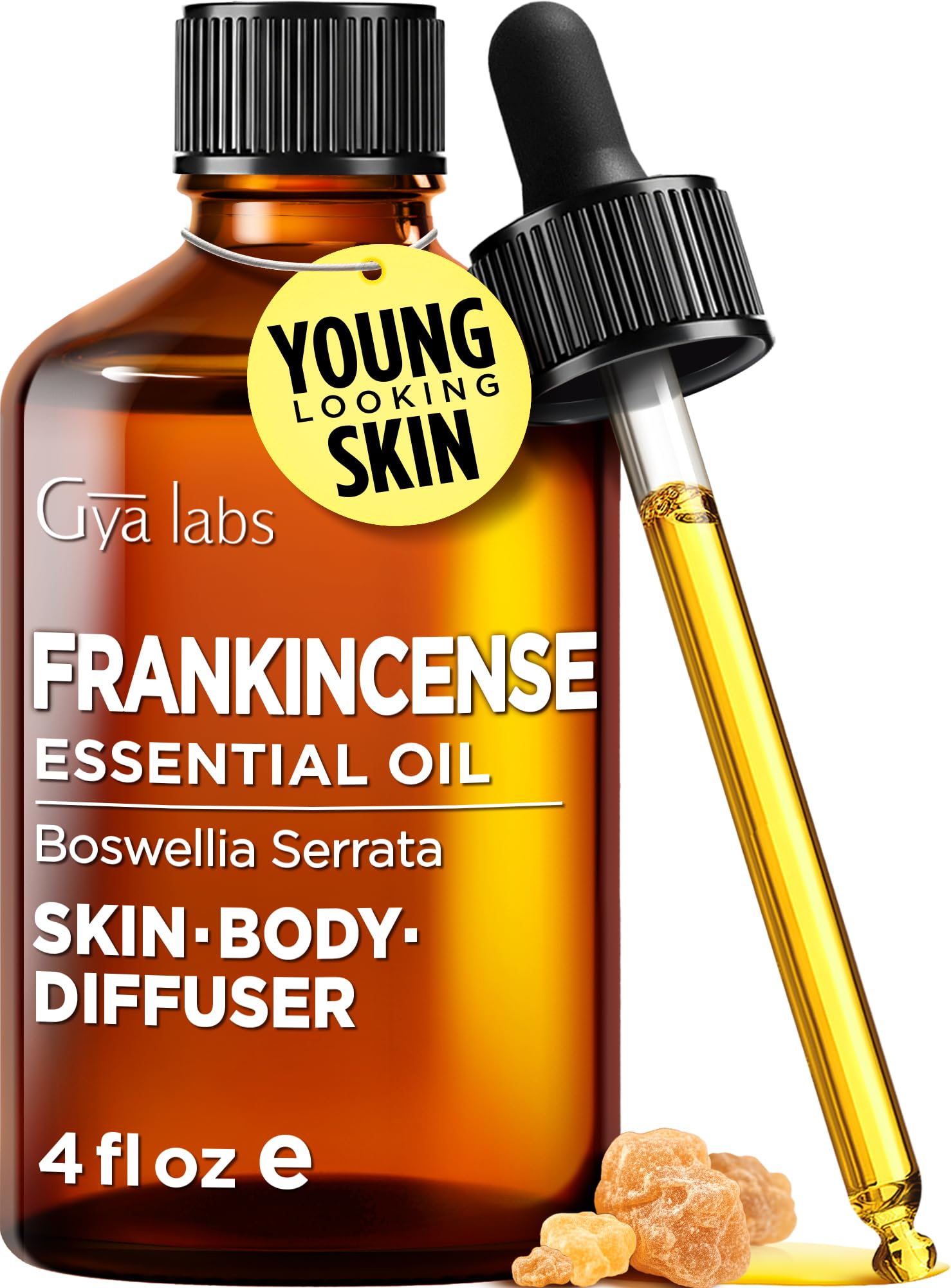 Gya Labs Frankincense Essential Oil bottle for diffusion and DIY blends.