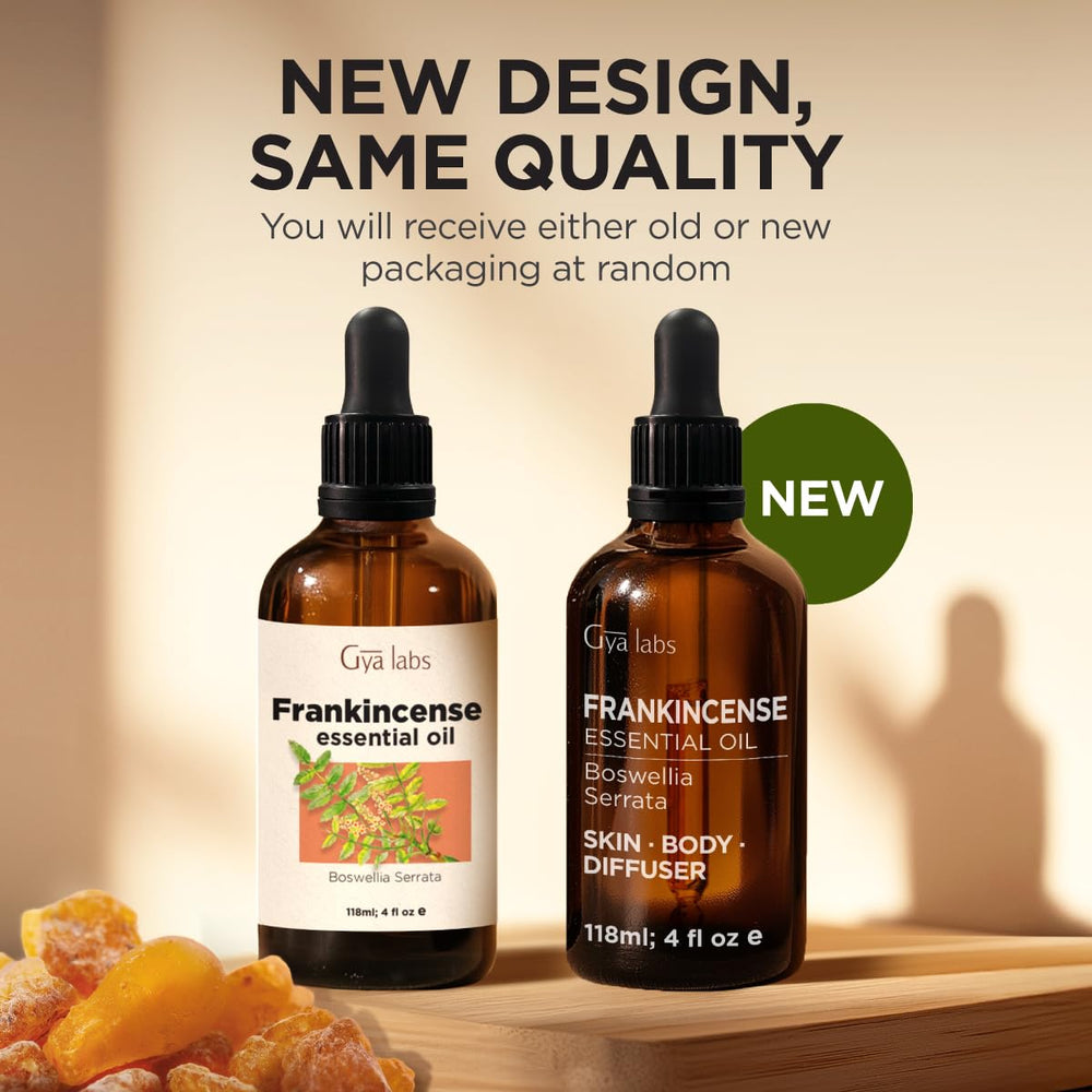 Gya Labs Frankincense Essential Oil aroma in diffuser for focus and relaxation.