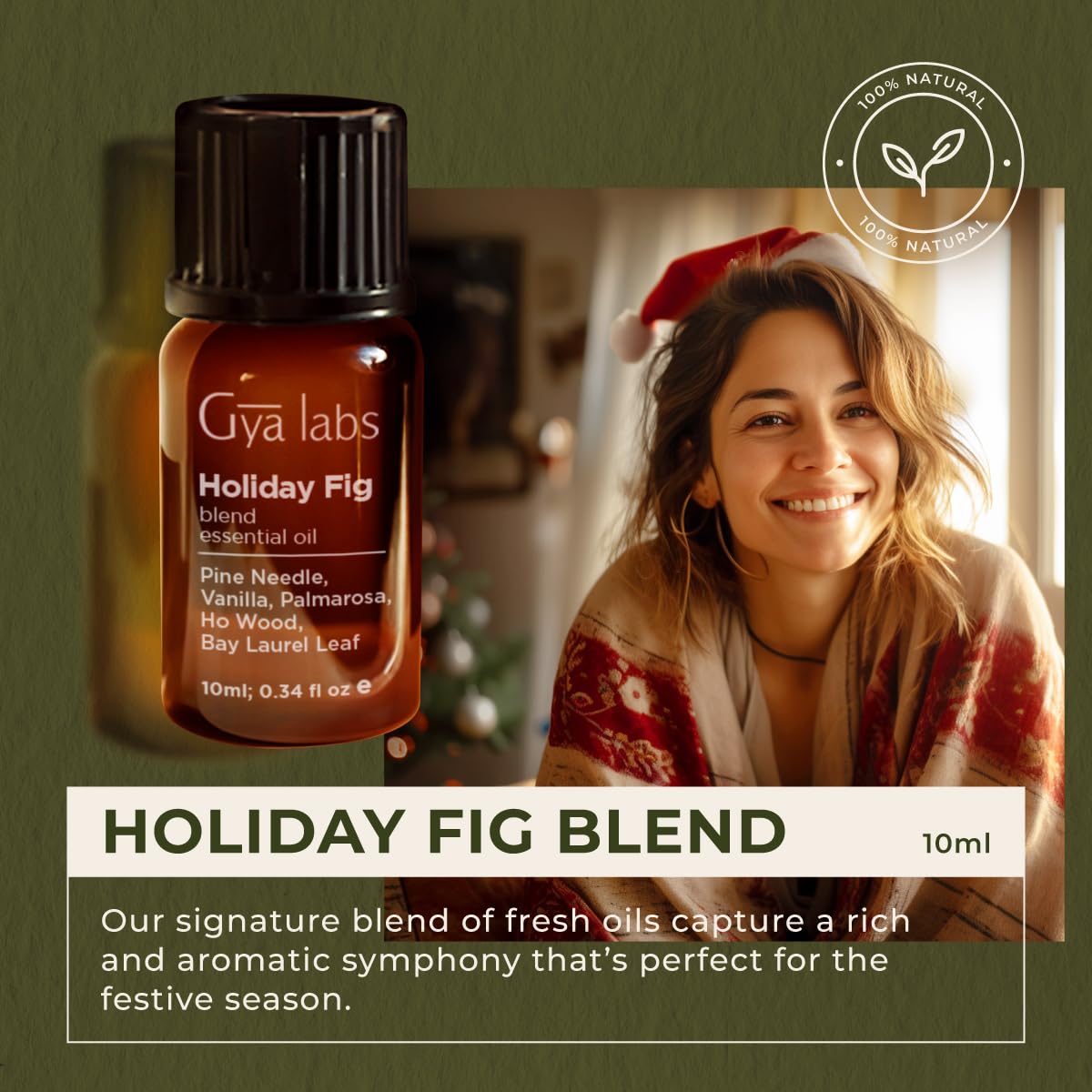 Gya Labs Holiday Fig diffuser scene featuring pine needle notes for uplifting spaces.