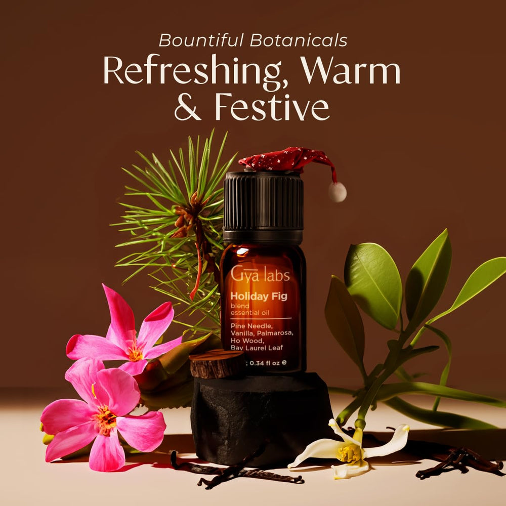 Gya Labs Holiday Fig pine needle aroma with Palmarosa and Ho Wood notes.