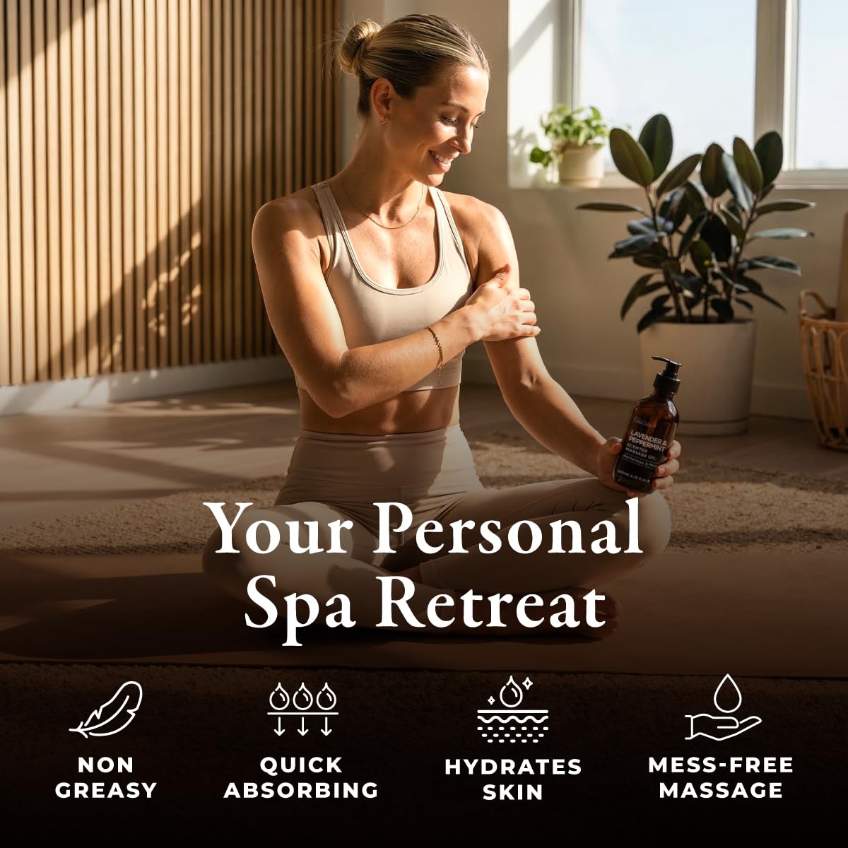 Gya Labs Lavender & Peppermint Massage Oil pump for easy pre massage application.