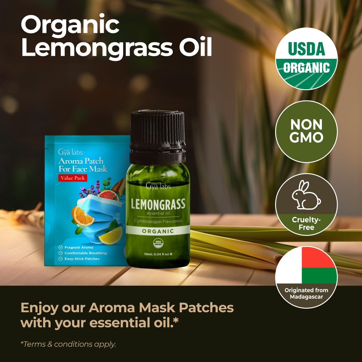 Gya Labs lemongrass oil in a diffuser creating a fresh room atmosphere.