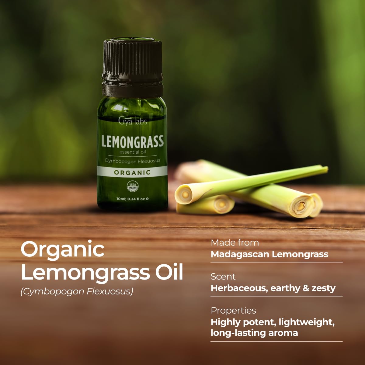 Gya Labs lemongrass oil used for skin hydration when diluted with carrier oil.