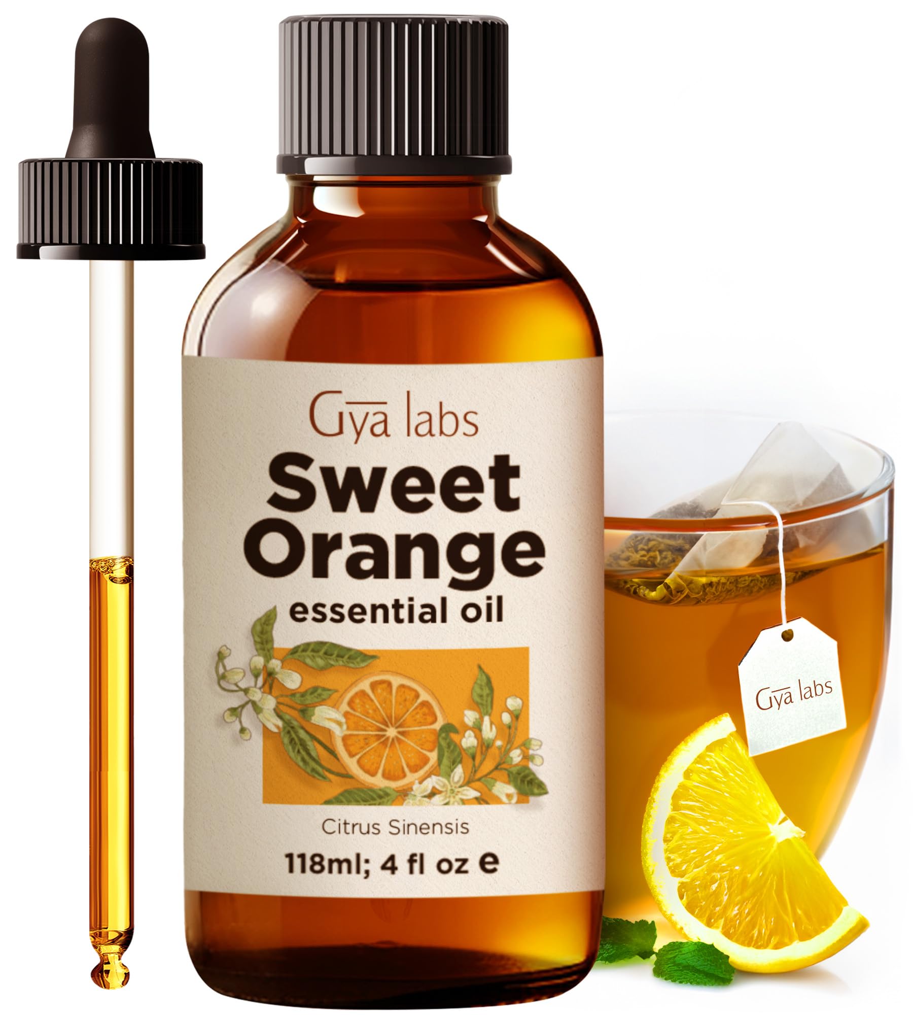 Gya Labs Orange Essential Oil in diffuser delivers uplifting citrus aroma for home use