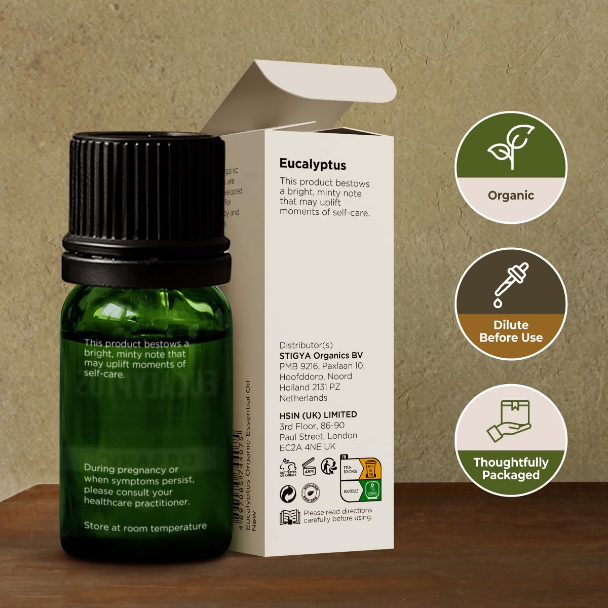 Gya Labs Organic Eucalyptus Oil bottle with safety testing for quality assurance.