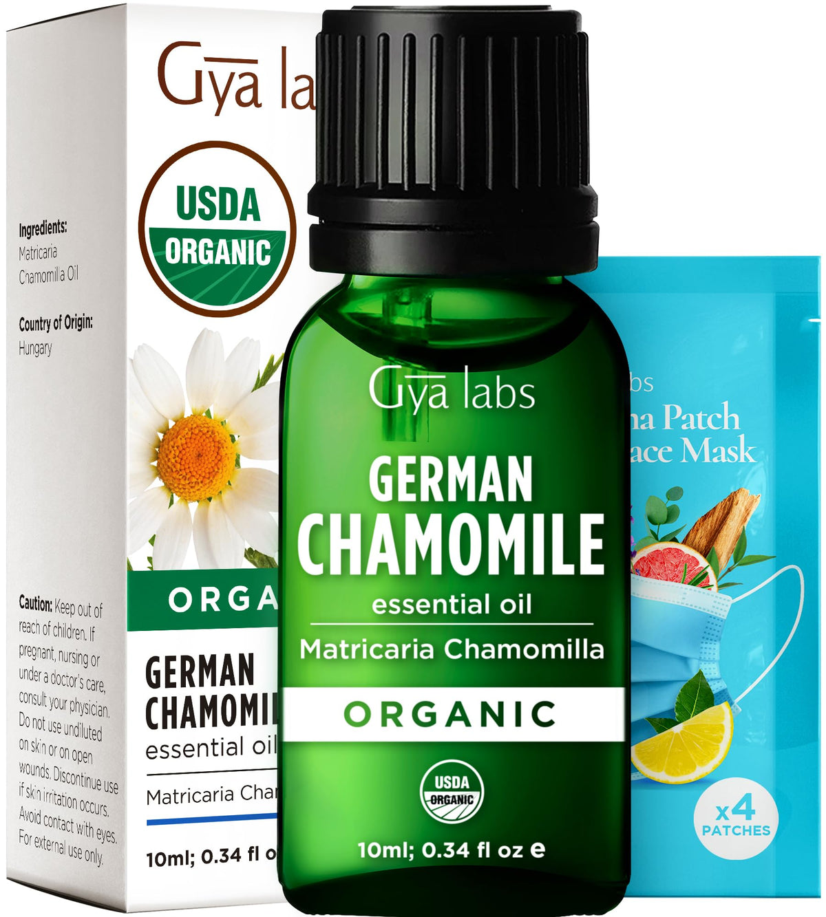 Gya Labs Organic German Chamomile oil bottle for a calming aroma