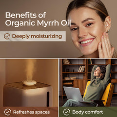 Gya Labs Organic Myrrh oil skincare routine image illustrates gentle application on skin.